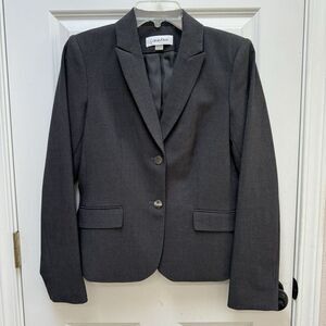 CALVIN KLEIN Gray Mid-length Blazer Suit Jacket Size 6 Lined Single-Breasted